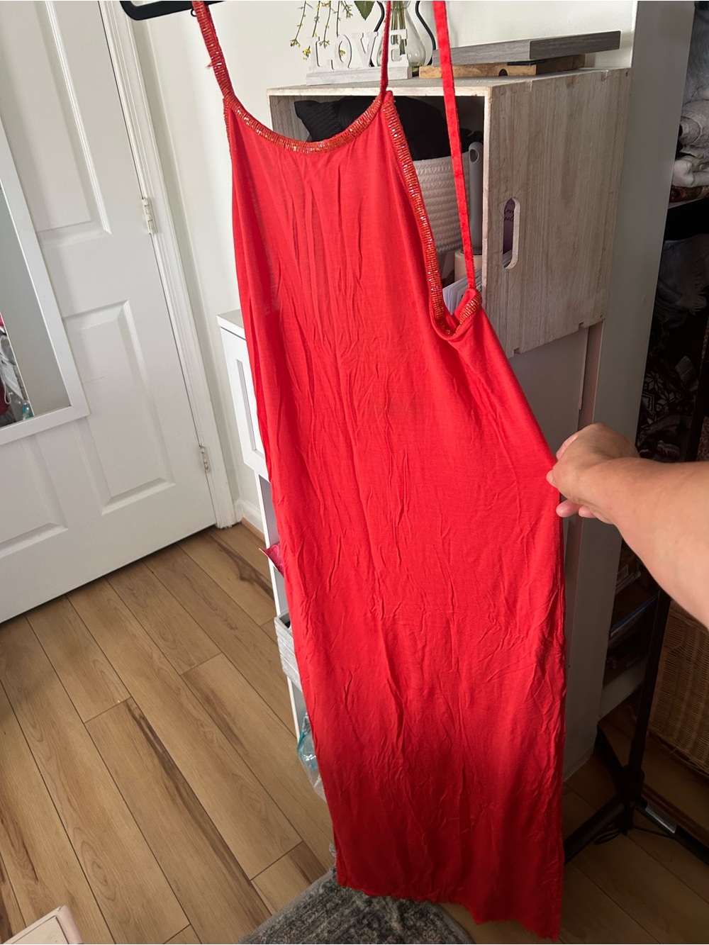 Red Slip Nightgown with Sequin Trim - Women Intimates